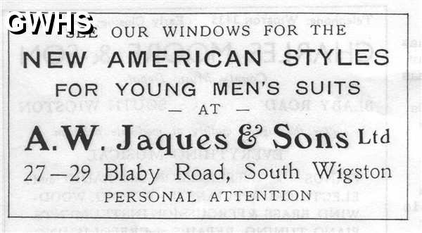 20-008 A W Jaques & Sons Ltd Blaby Road South Wigston Advert