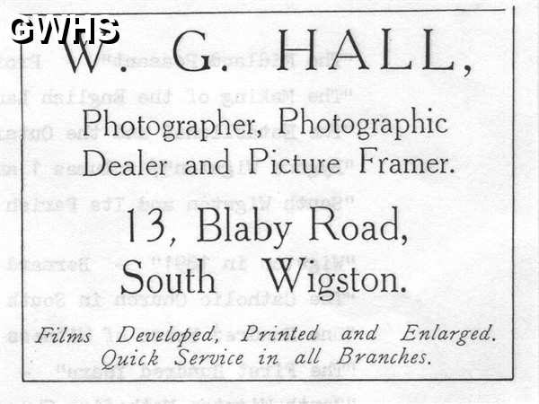 20-032 W G Hall Blaby Road South Wigston Advert