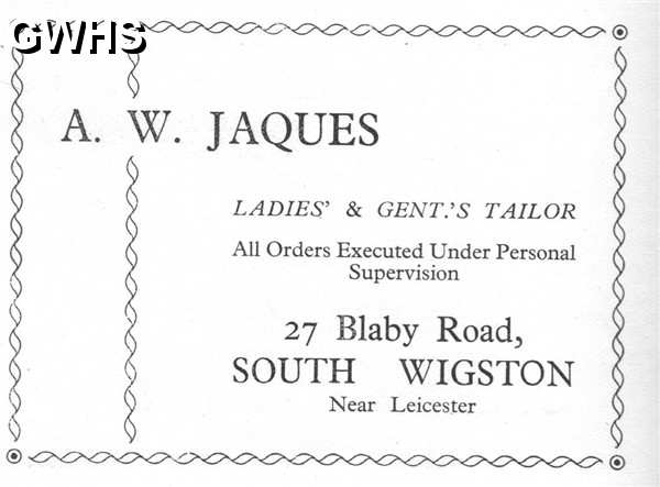 20-046 A W Jaques Taylor 27 Blaby Road South Wigston Advert