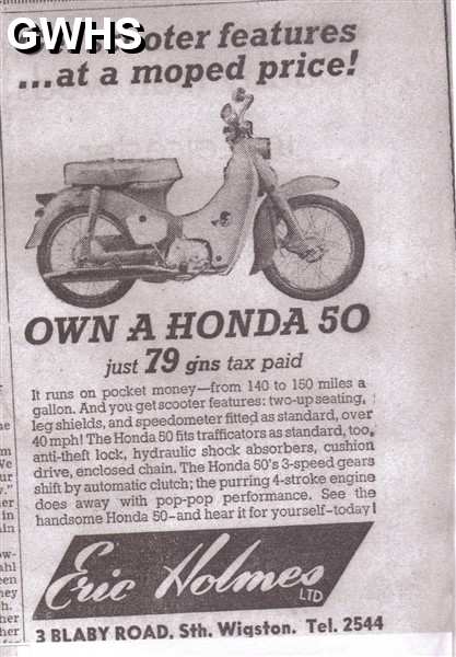 20-060 Eric Holmes - Honda 50 - 3 Blaby Road South Wigston Advert 1964