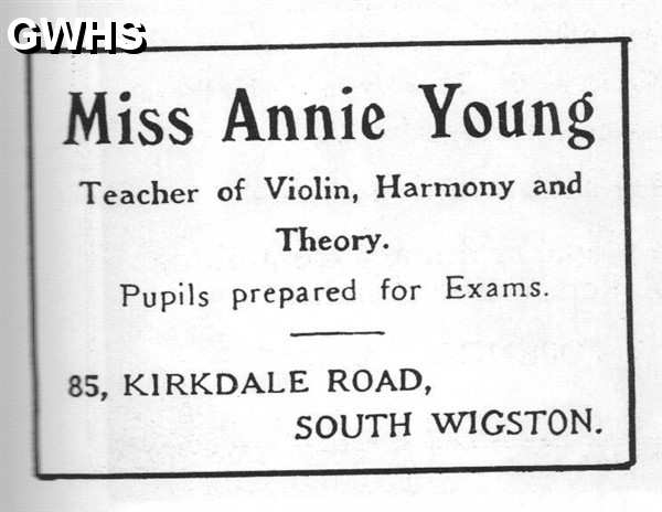 20-110 Miss Annie Young music teacher 85 Kirkdale Road South Wigston