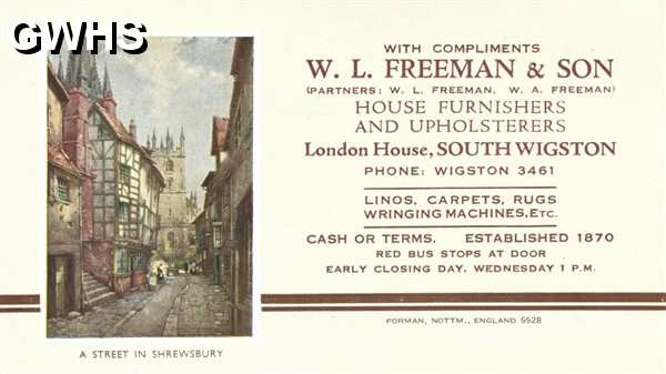30-666 Advert for W L Freeman & Son Upholsterers South Wigston