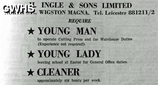 33-596 Advert fron H Ingle North Street Wigston Magna 1968