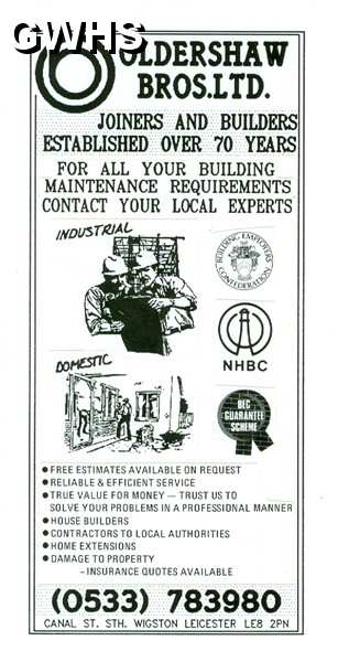 35-795 Oldershaw Bros Builders Canal Street South Wigston Advert circa 1980's