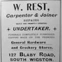 30-565 Advert for W Rest Carpenter and Undetaker Blaby Road South Wigston
