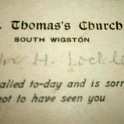 33-822 Mrs H Lockley business card from St Thomas's Church South Wigston 1950's