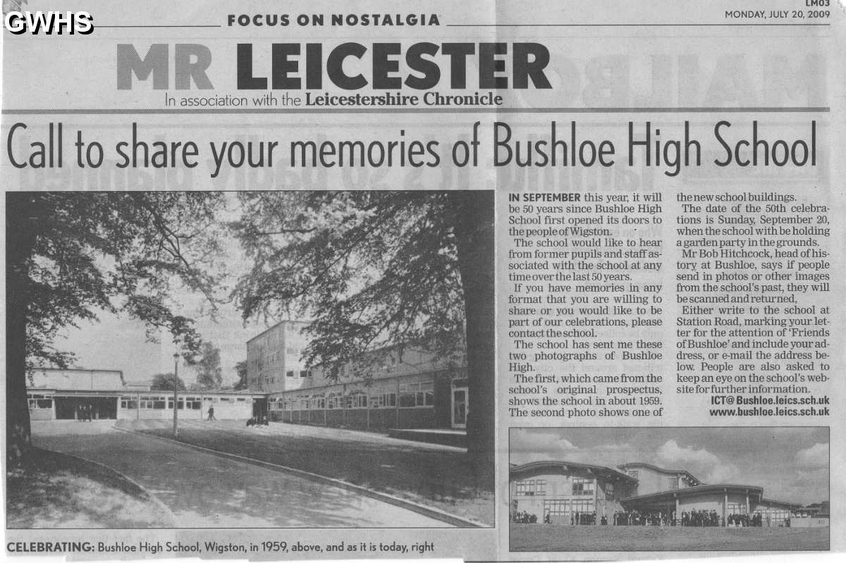 14-214 Leicester Mercury article on Bushloe High School Station Road Wigston Magna