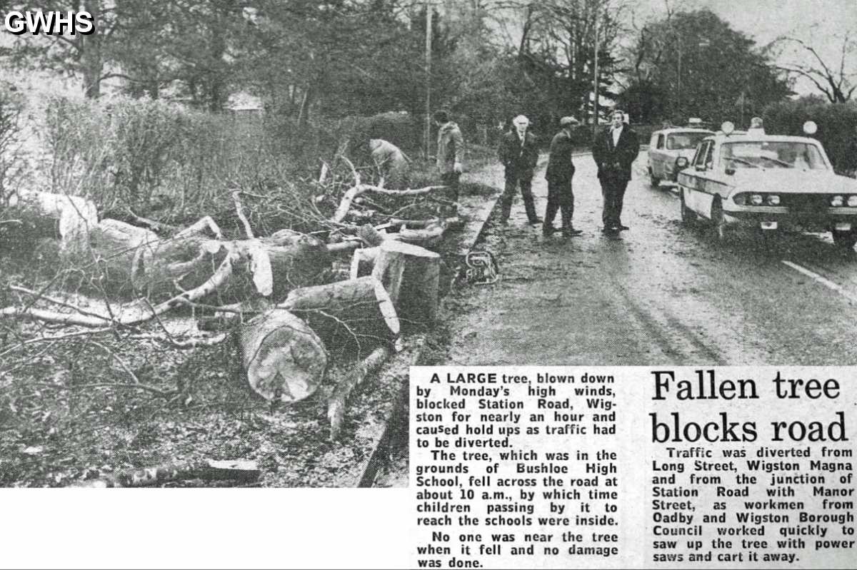 34-240 Station Road closed by fallen Treet 1976 Wigston Magna