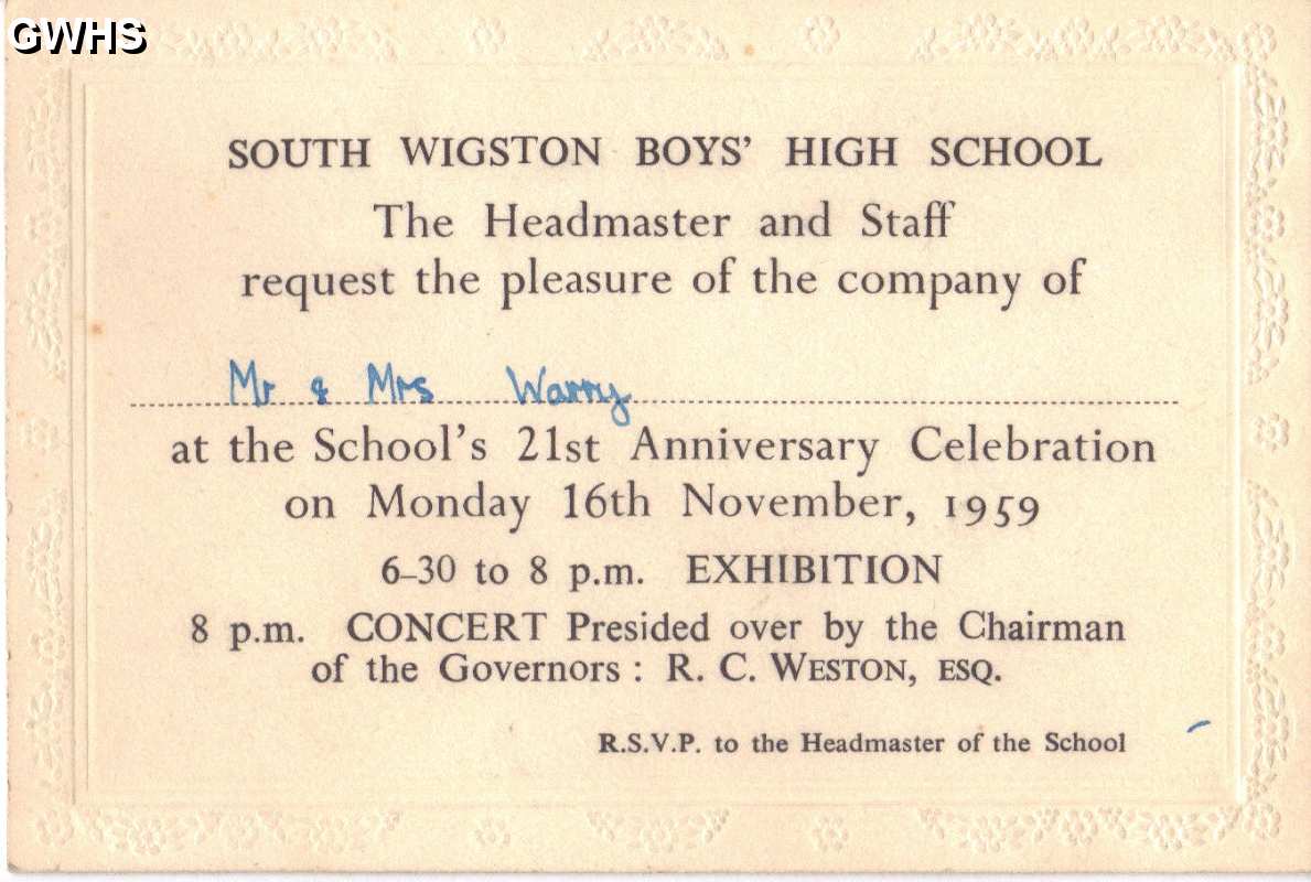 23-642 South Wigston Boys' School 21st Anniversary Celebrations Nov 1959