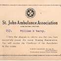 23-644 St John Ambulance Association pass notification to Wm E Warry 1940