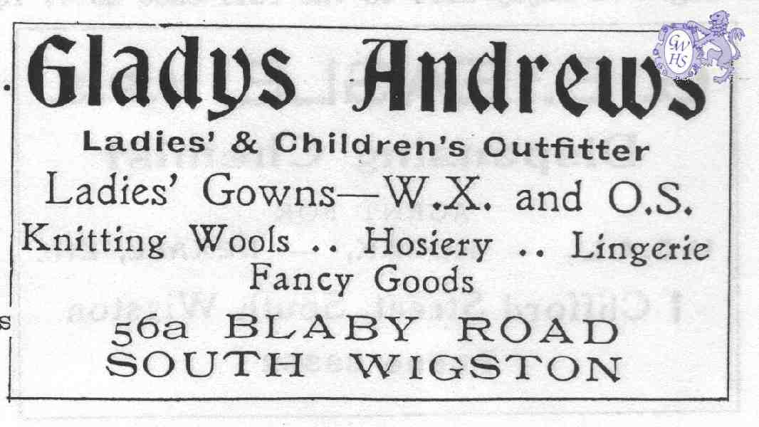 20-014 Gladys Andrews Blaby Road South Wigston Advert