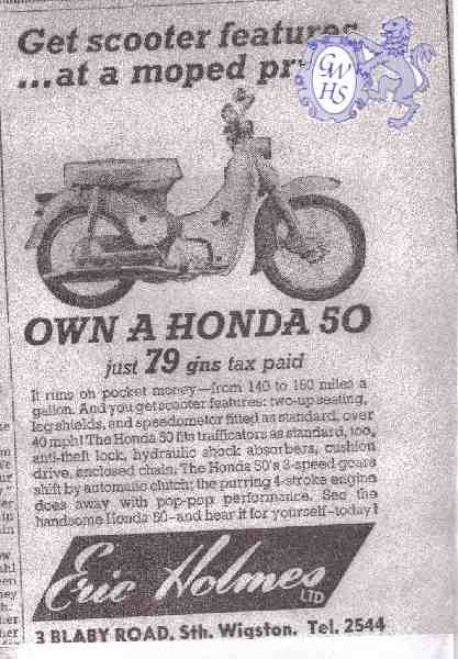 20-060 Eric Holmes - Honda 50 - 3 Blaby Road South Wigston Advert 1964