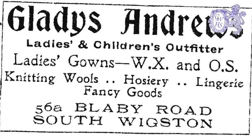 20-160 Gladys Andrews Ladies outfitters 56a Blaby Road South Wigston