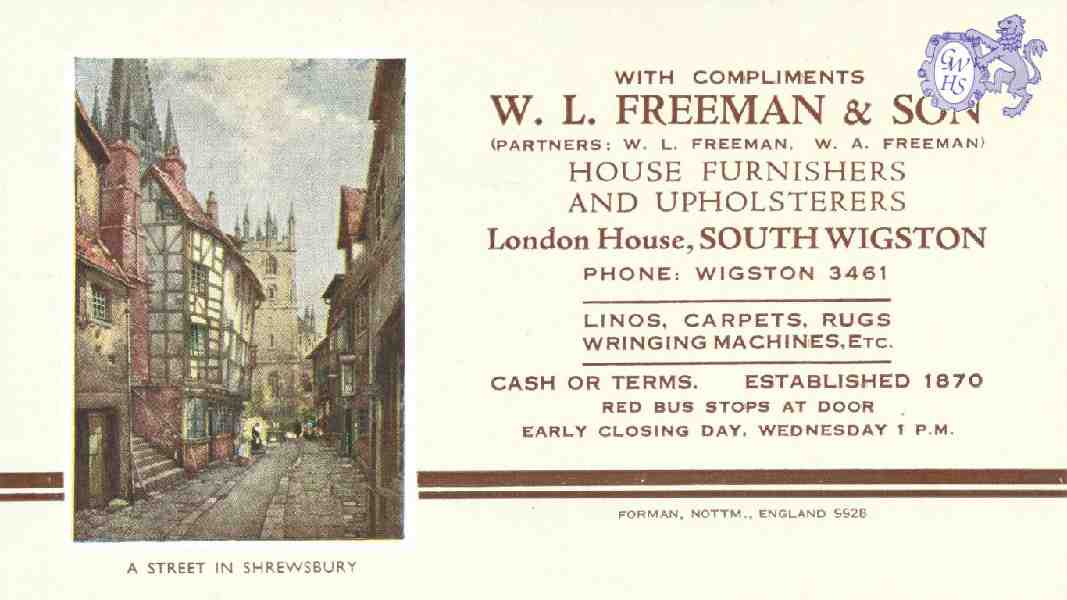 30-666 Advert for W L Freeman & Son Upholsterers South Wigston