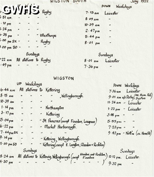 39-387 Wigston South Timetable July 1922