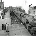 34-327 class B stopping train from Leicester approaches the staggered up platform at Wigston South station in 1961