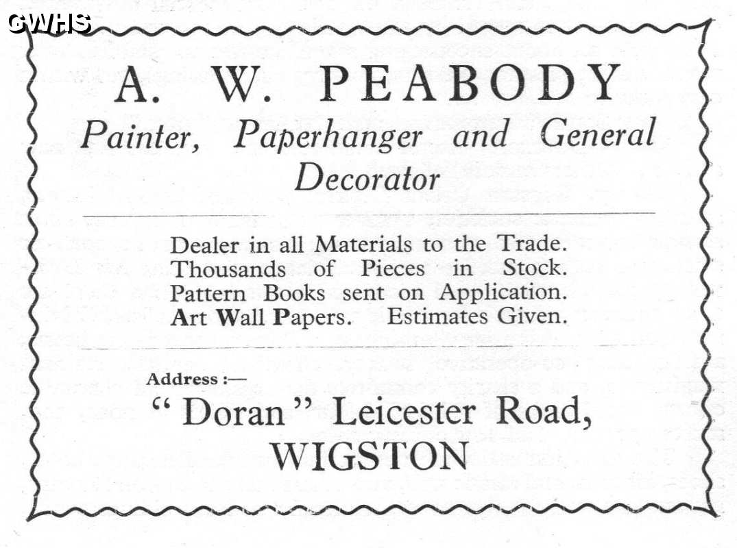 20-050 A W Peabody Painter Doran Leicester Road Wigston Advert