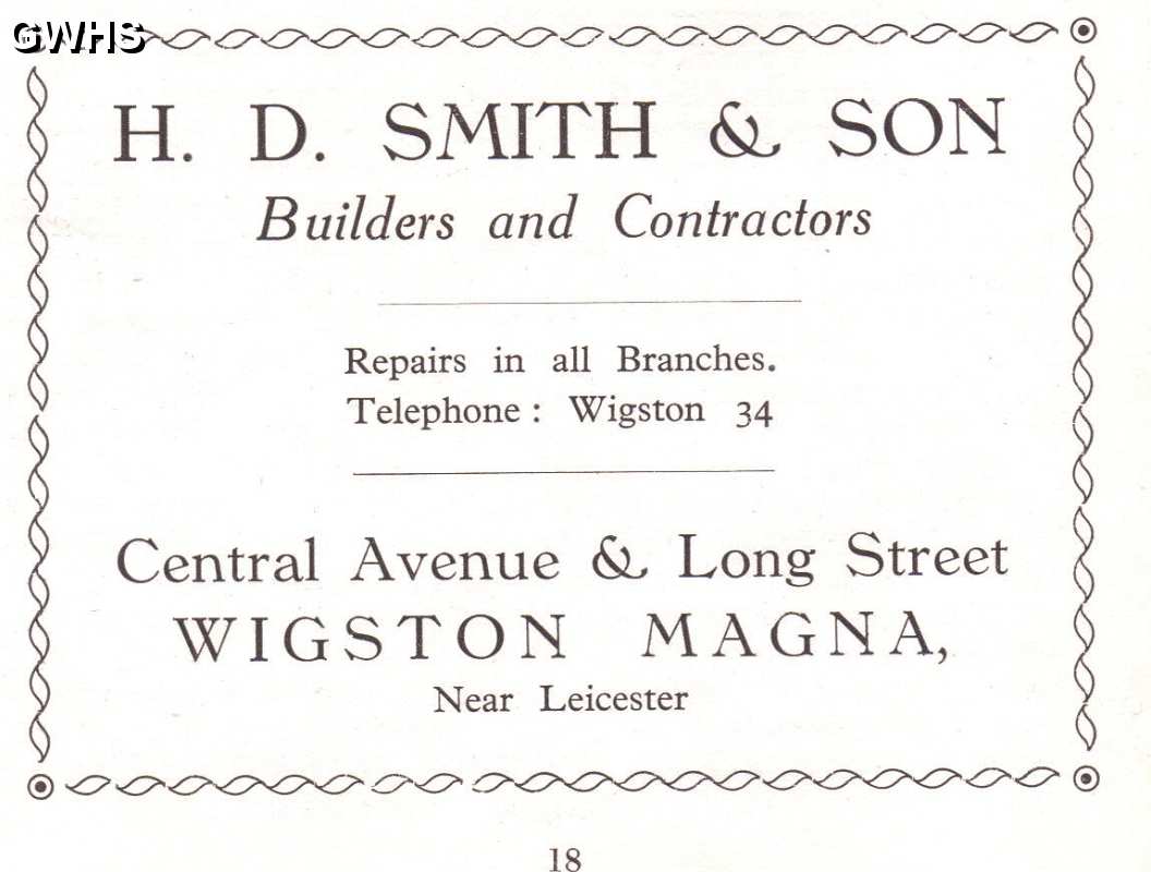 20-054 H D Smith Builder Central Avenue - Long Street Wigston Magan Advert