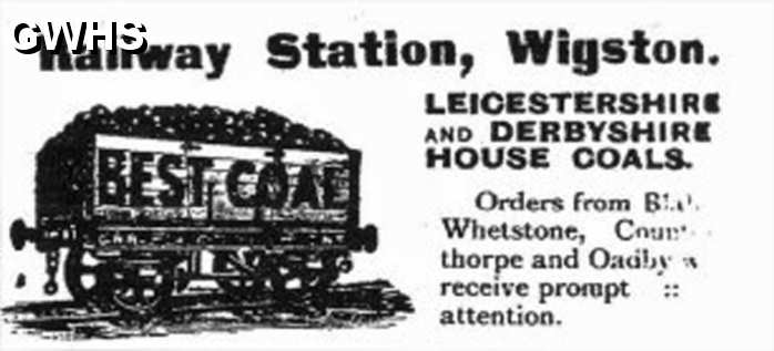 20-090 Leicestershire and Derbyshire House Coals Railway Station Wigston Magna advert