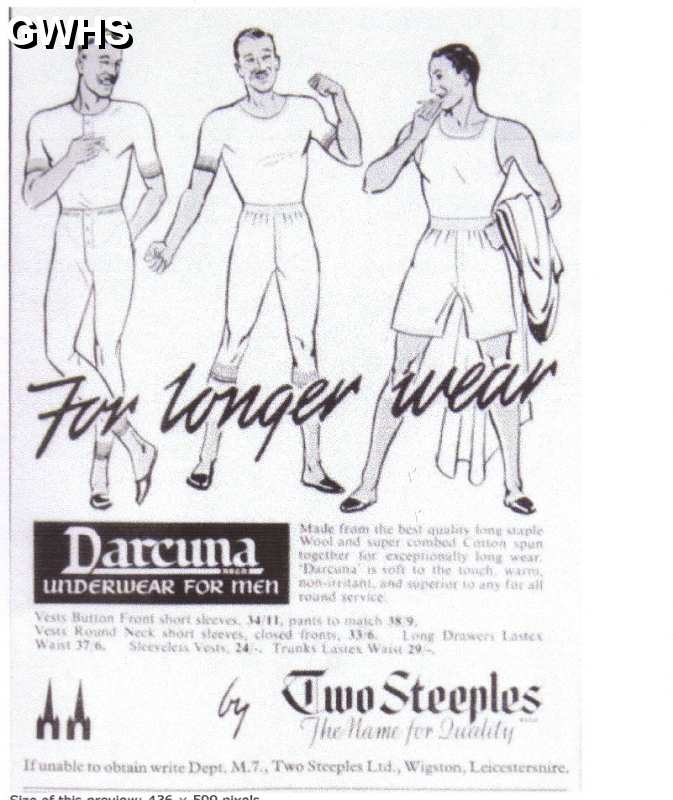 23-791 Two Steeples Wigston Magna For Longer Wear advert 1957