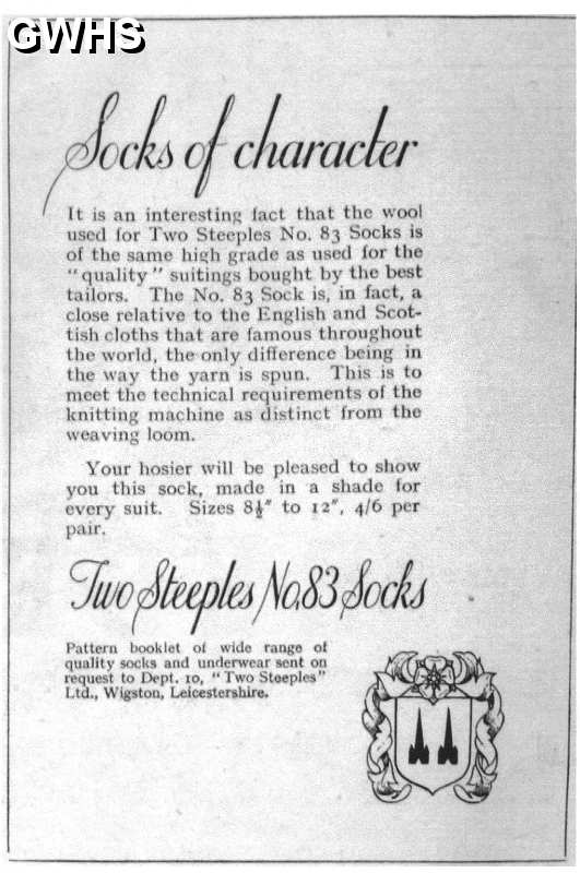 23-794 Two Steeples Wigston Magna #83 Socks advert 1936