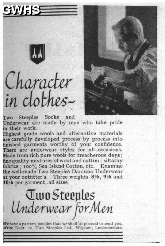 23-797 Two Steeples Wigston Magna Underwear for Men advert 1936