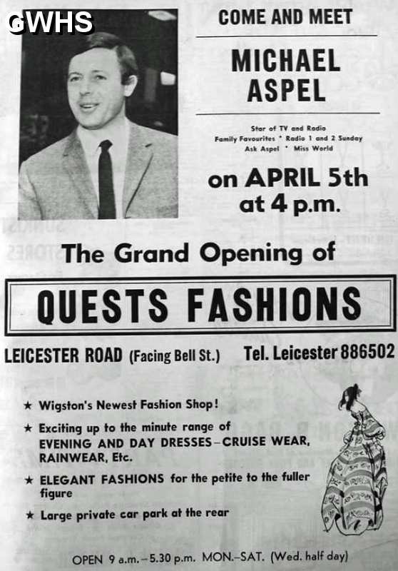 31-298 Advert for Quests Fashions Leicester Road Wigston Magna  1971