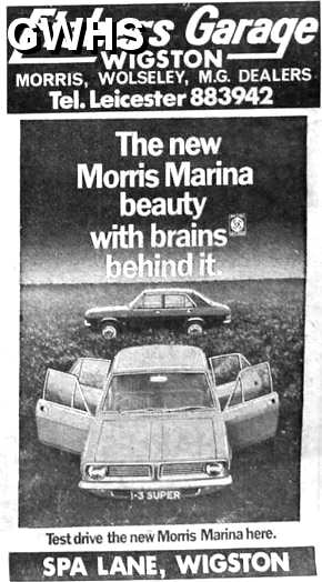 32-495 Fishers Garage Advert Spa Lane Wigston Magna c 1973