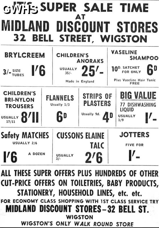33-128 Advert for Midland Discount Stores Bell Street Wigston Magna 1968