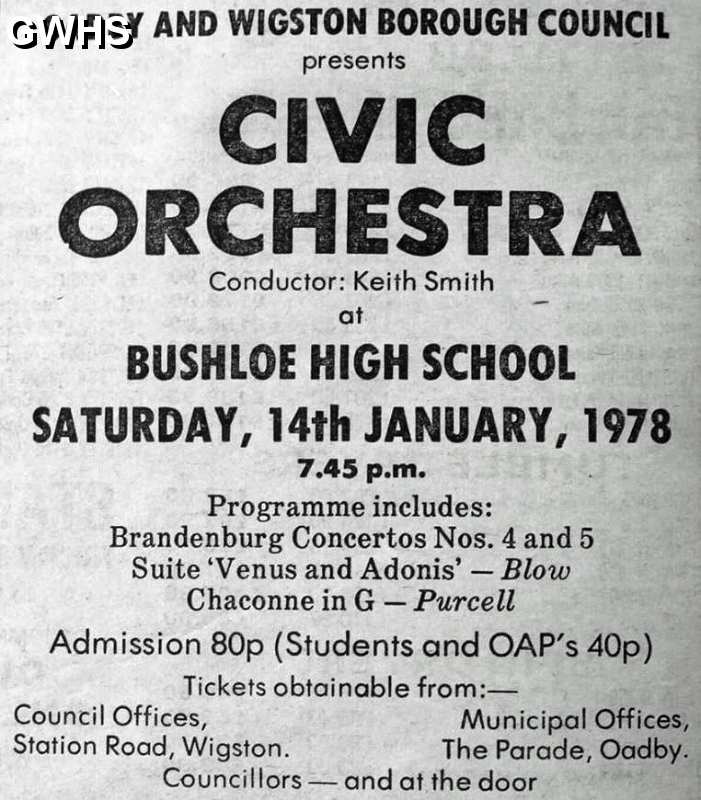 33-362 Wigston Civic Orchestra advert January 1978