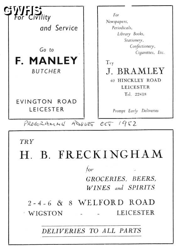 34-632 Advert for H B Freckingham Grocers Welford Road Wigston Magna