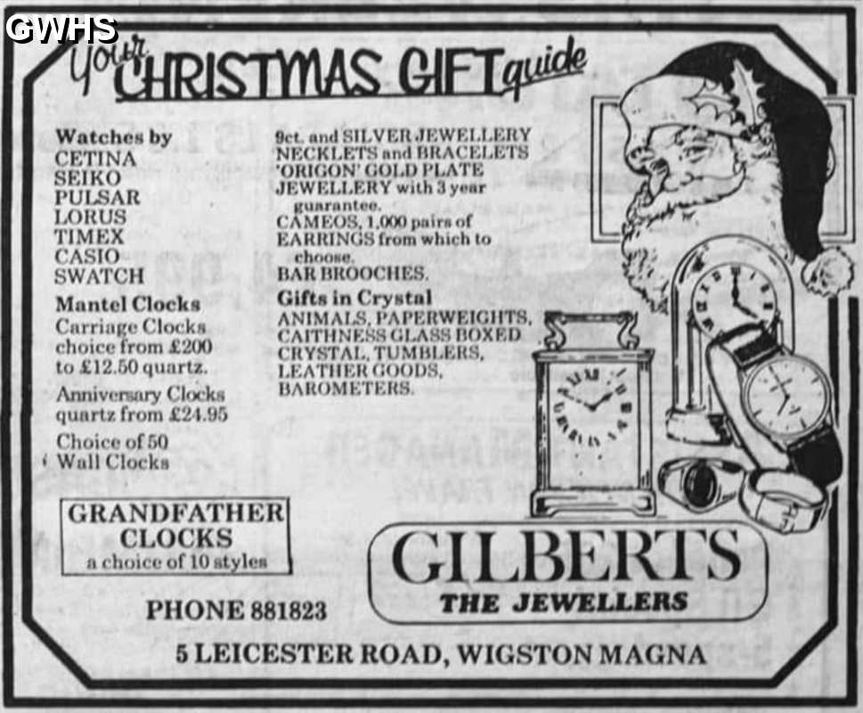 34-710 Advert for Gilberts The Jewellers Leicester Road Wigston Magna