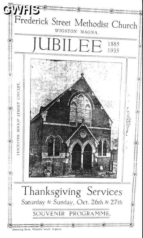 34-750 Advert - Methodist Church Frederick Street Wigston Magna 1935