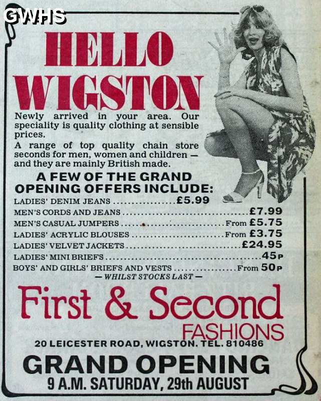 34-751 Advert for First and Second Fashions Leicester Road Wigston 1981