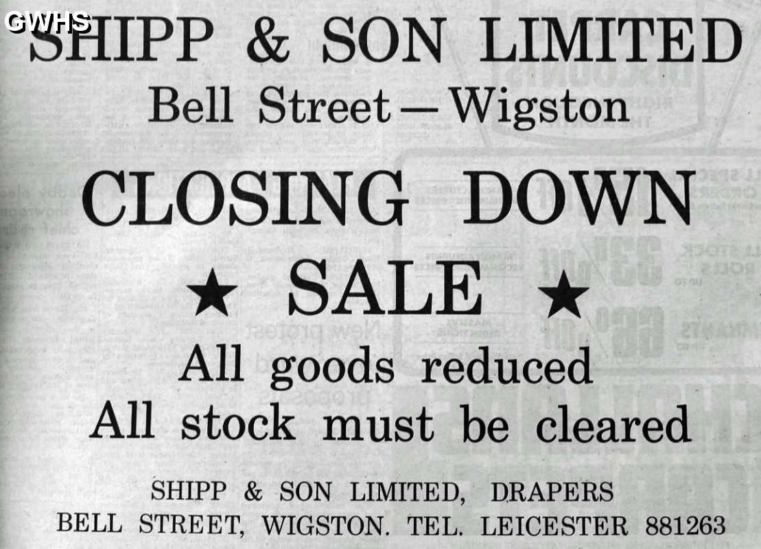 35-218 Advert for Shipp's Bell Street Wigston Magna Closing Down Sale in 1977