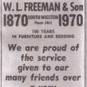 20-062 W L Freeman Furniture and Bedding South Wigston 1970 Advert