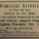 34-292 Advert for service for William Thomas Chapman 19 November 1916 Wigston Magna