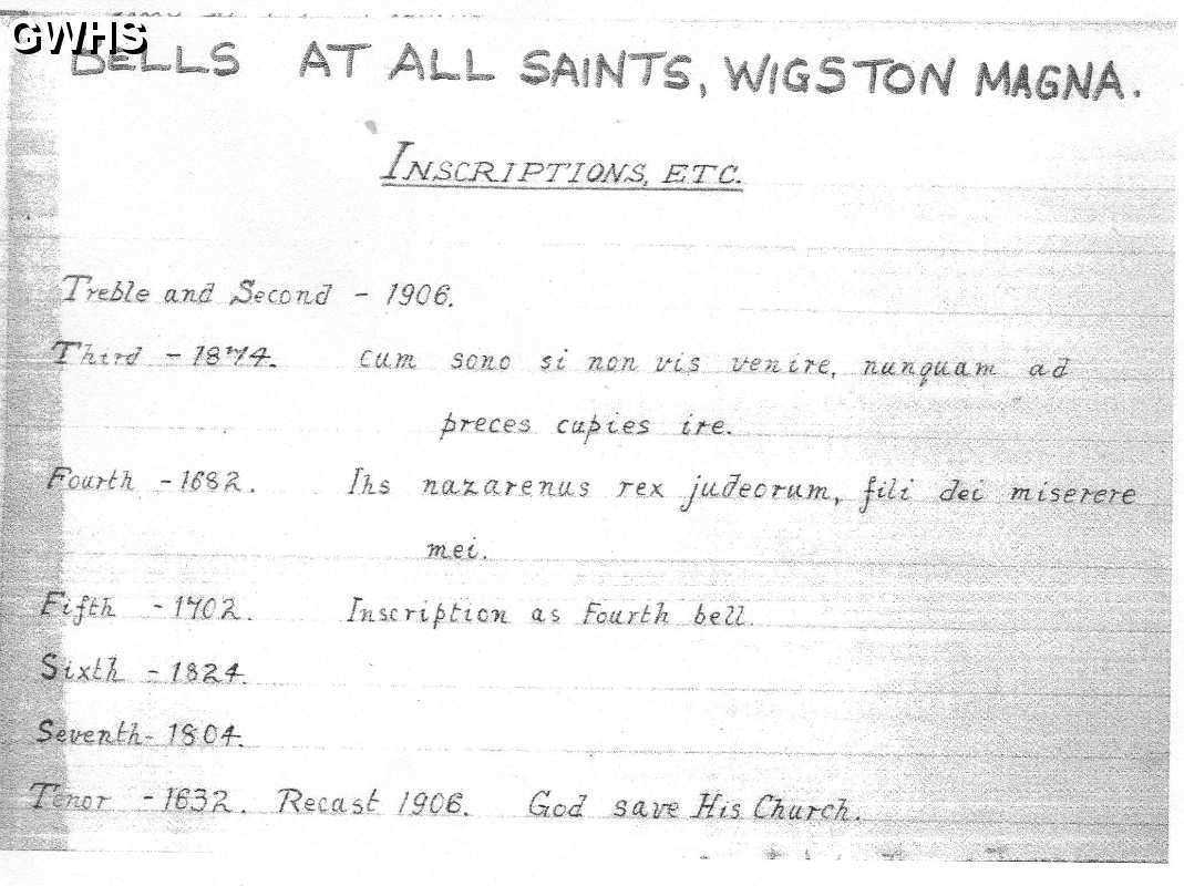 23-444 List of Bells at All Saints Church Wigston Magna