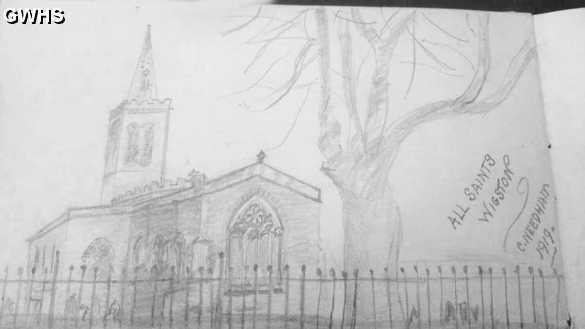 33-516 All Saints Church Wigston Magna drawn by C Needham 1919