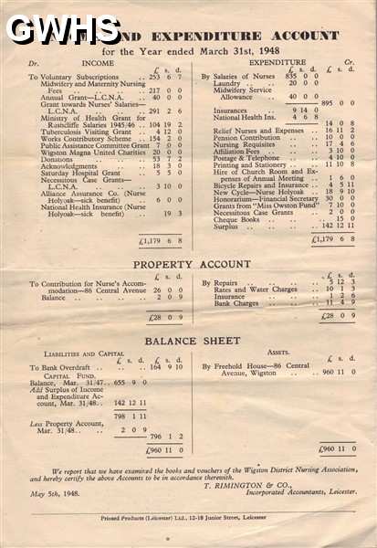 25-024 37th Annual Report of Wigston District Nursing Association 1949 Pt 4 