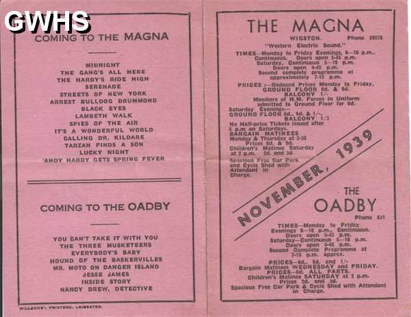 30-721 Programme for The Magna Wigston Magna November 1939