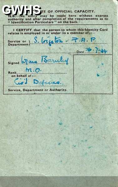 31-082 Elizabeth Bolton  Blue identity card from 1944 signed by Wynne Barnley 1