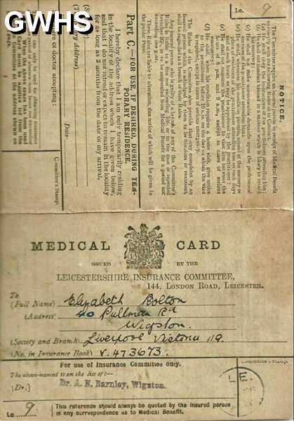 31-108 Medical Card for Elizabeth Bolton 40 Pullman Road Wigston