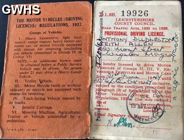 31-119 provisional driving licence, issued in 1947 to Anthony Dudleston Keith Allen