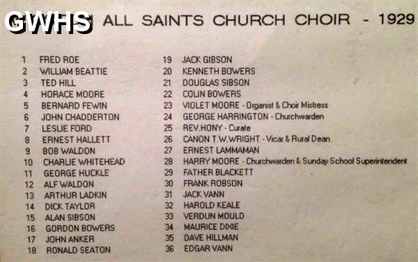 31-131 Wigston All Saints Church Choir 1929 members names