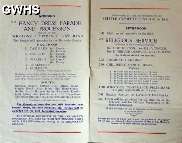 33-267 Official Wigston Programme of Events for the Coronation in 1937 pt2