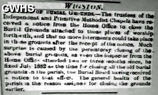 33-523 Closure of Busial Ground at the prims Chapel Long Street Wigston Magna 1881