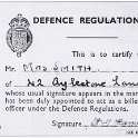 26-459 WWII Billeting Officers Identity Card Mrs Smith Aylestone Lane Wigston Magna
