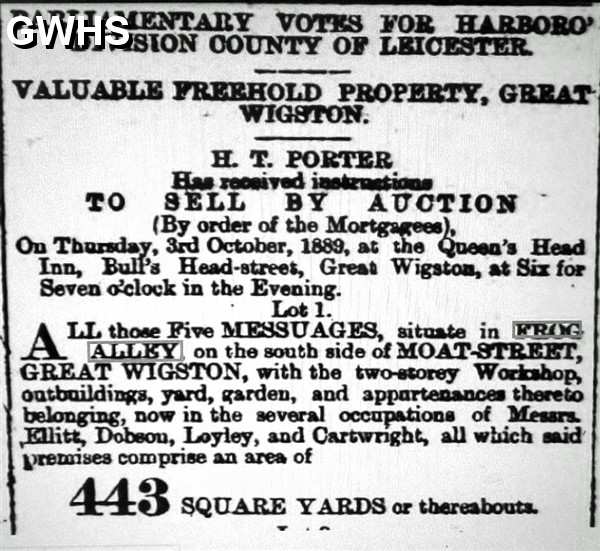 33-732 Sale of land by Frog Alley Moat Street Wigston Magna 1889