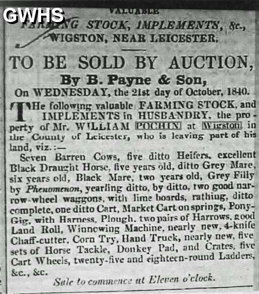 33-733 Sale of Mr Pochin farm stock in Wigston Magna 1840